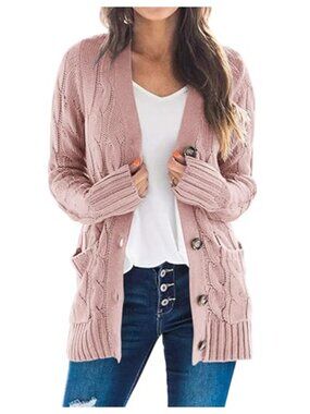Womens Cable Knit Button Down Cardigan Sweater Long Sleeve